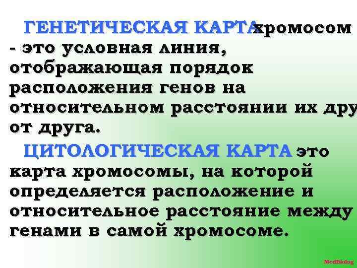 ГЕНЕТИЧЕСКАЯ КАРТА хромосом - это условная линия, отображающая порядок расположения генов на относительном расстоянии