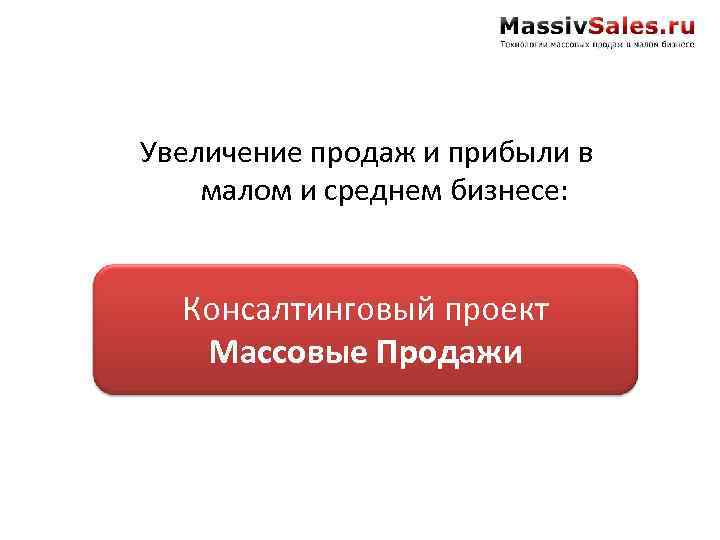 Увеличение продаж и прибыли в малом и среднем бизнесе: Консалтинговый проект Массовые Продажи 