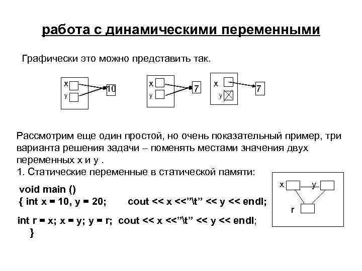 работа с динамическими переменными Графически это можно представить так. x y 10 x y