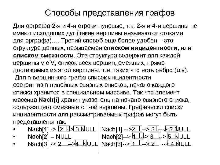 Cпособы представления графов Для орграфа 2 -я и 4 -я строки нулевые, т. к.