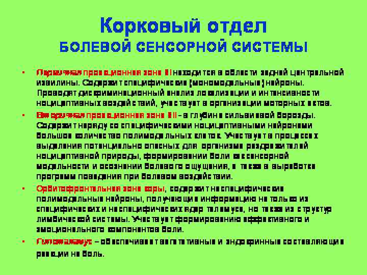 КОРКОВЫЙ ОТДЕЛ НОЦИЦЕПТИВНОЙ СИСТЕМЫ 
