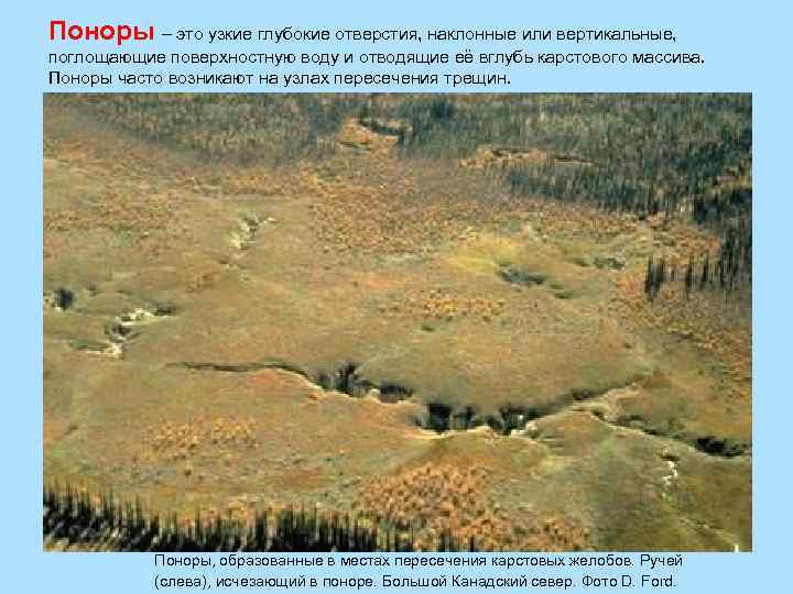 Поноры – это узкие глубокие отверстия, наклонные или вертикальные, поглощающие поверхностную воду и отводящие