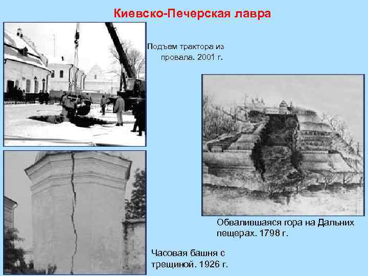Киевско-Печерская лавра Подъем трактора из провала. 2001 г. Обвалившаяся гора на Дальних пещерах. 1798