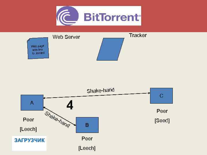 Bit. Torrent Overall Architecture Tracker Web Server Web page with link to. torrent Shake-hand
