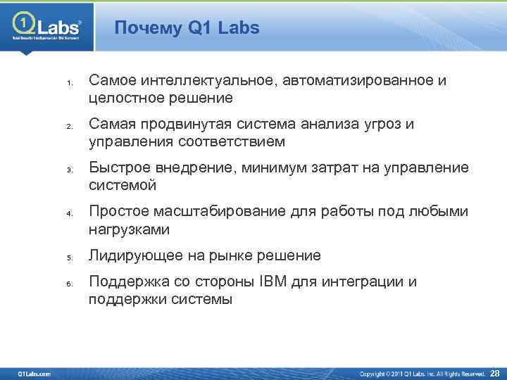 Почему Q 1 Labs 1. 2. 3. 4. 5. 6. Самое интеллектуальное, автоматизированное и