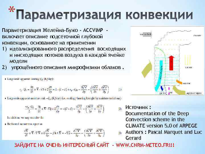 * Параметризация Желейна-Бужо - ACCVIMP включает описание подсеточной глубокой конвекции, основанное на применении 1)