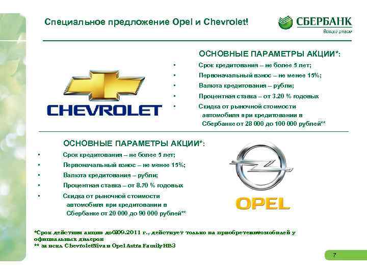 Специальное предложение Opel и Chevrolet! ОСНОВНЫЕ ПАРАМЕТРЫ АКЦИИ*: • Срок кредитования – не более