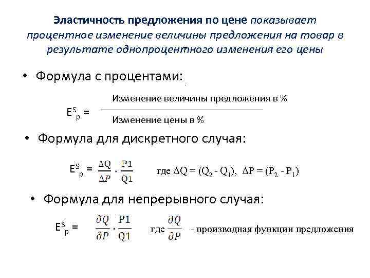 Виды эластичности предложения по цене