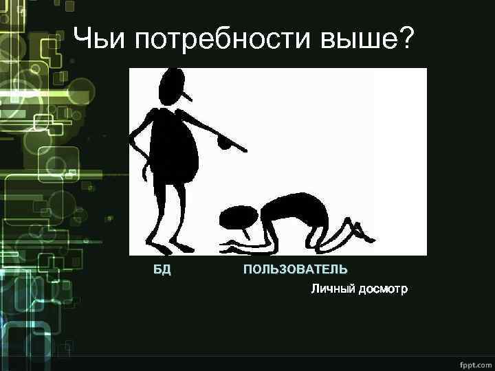 Чьи потребности выше? БД ПОЛЬЗОВАТЕЛЬ Личный досмотр 