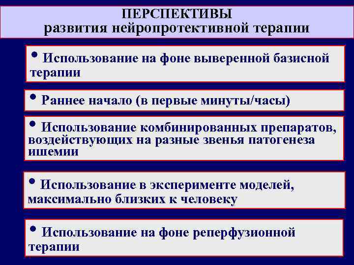 ПЕРСПЕКТИВЫ развития нейропротективной терапии • Использование на фоне выверенной базисной терапии • Раннее начало