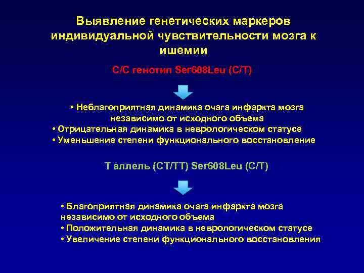 Выявление генетических маркеров индивидуальной чувствительности мозга к ишемии С/C генотип Ser 608 Leu (C/T)