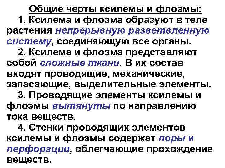 Общие черты ксилемы и флоэмы: 1. Ксилема и флоэма образуют в теле растения непрерывную