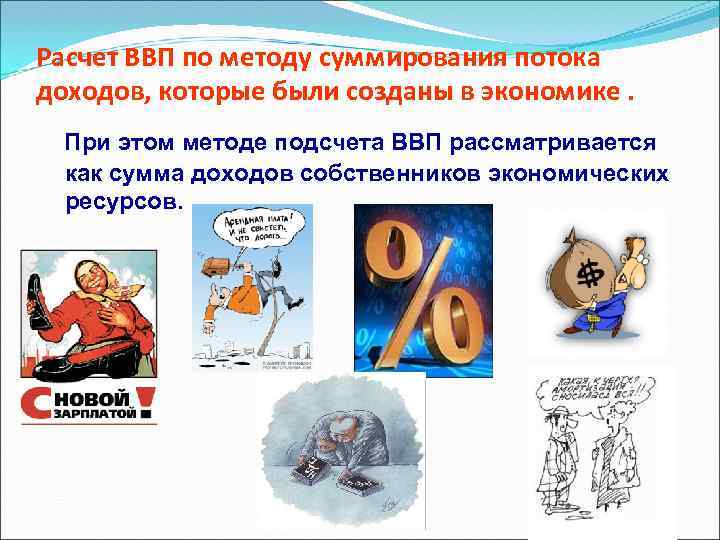 Расчет ВВП по методу суммирования потока доходов, которые были созданы в экономике. При этом