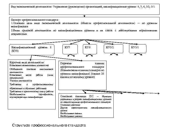 Вид экономической деятельности: Управление (руководство) организацией, квалификационные уровни: 8, 7, 6, 5/2, 5/1 Паспорт