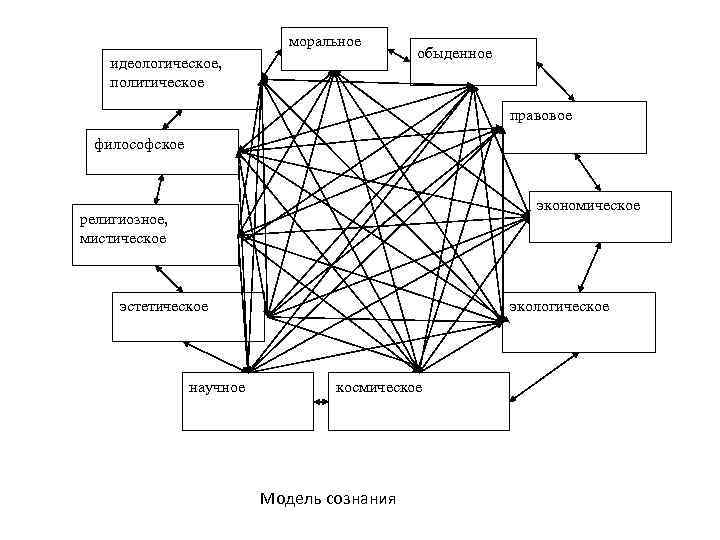 моральное идеологическое, политическое обыденное правовое философское экономическое религиозное, мистическое экологическое эстетическое научное космическое Модель