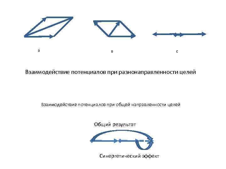 а в с Взаимодействие потенциалов при разнонаправленности целей Взаимодействие потенциалов при общей направленности целей