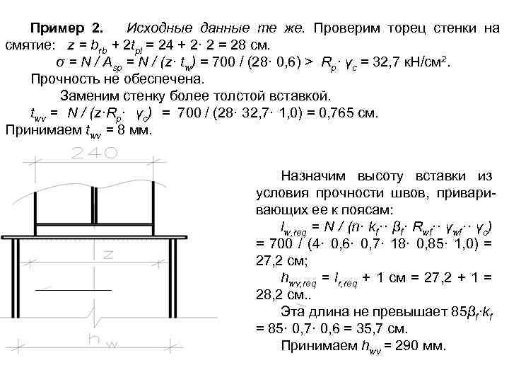 Расчет стенки на смятие