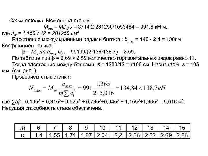 Коэффициенты стыка стенки балки