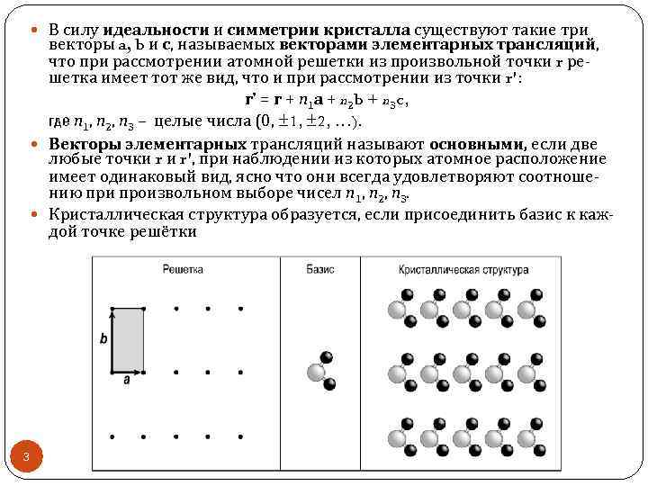  В силу идеальности и симметрии кристалла существуют такие три векторы a, b и