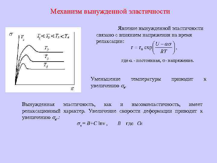 Механизм вынужденной эластичности Явление вынужденной эластичности связано с влиянием напряжения на время релаксации: где