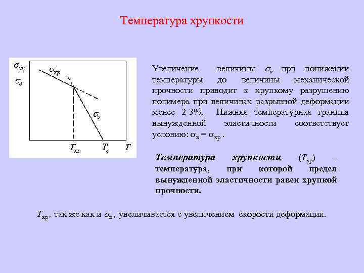 Увеличение температуры приводит к увеличению скорости. Температура хрупкости. Температура хрупкости полимеров. Температурный предел хрупкости. Деформация хрупкость.