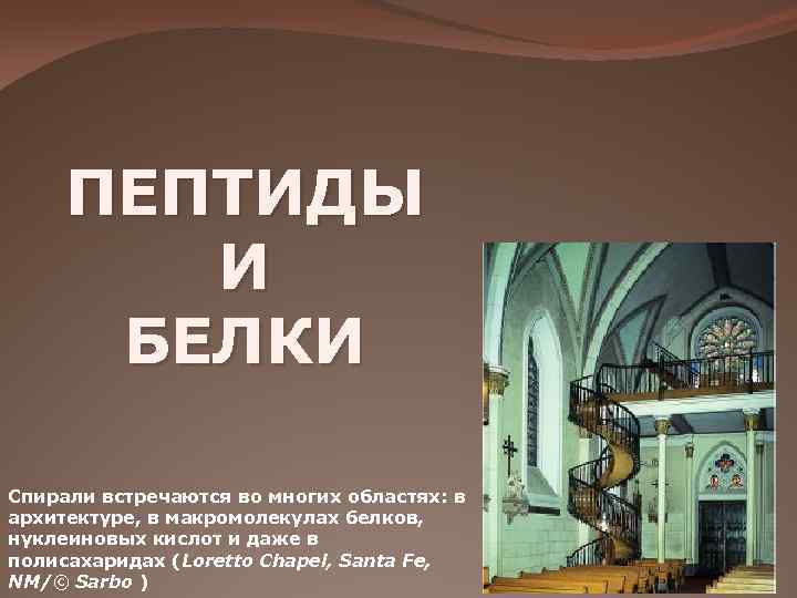 ПЕПТИДЫ И БЕЛКИ Спирали встречаются во многих областях: в архитектуре, в макромолекулах белков, нуклеиновых