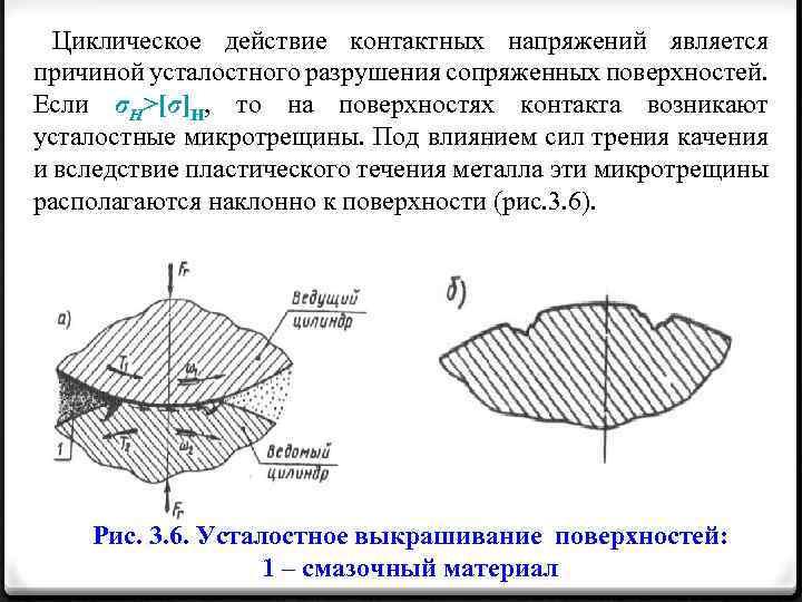 Циклическое действие контактных напряжений является причиной усталостного разрушения сопряженных поверхностей. Если σН>[σ]Н, то на