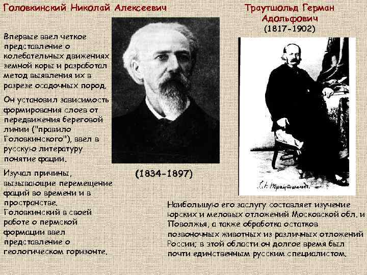Траутшольд Герман Адольфович Головкинский Николай Алексеевич (1817 -1902) Впервые ввел четкое представление о колебательных