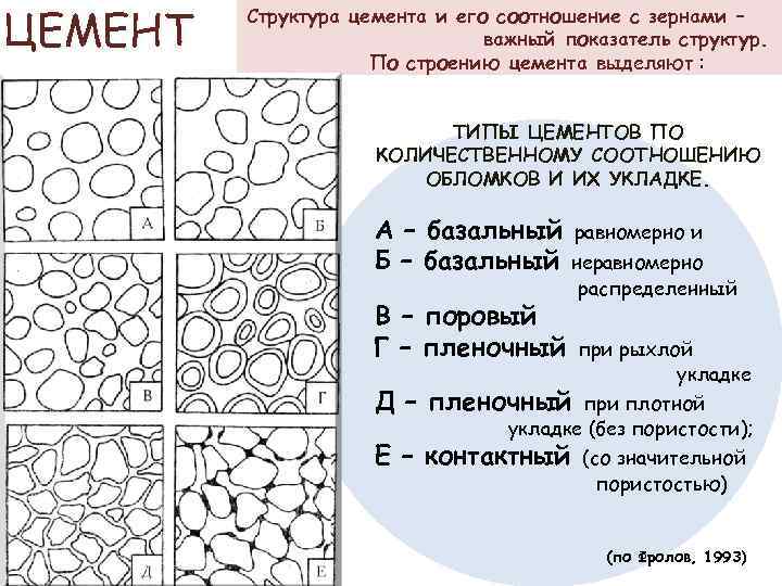 ЦЕМЕНТ Структура цемента и его соотношение с зернами – важный показатель структур. По строению