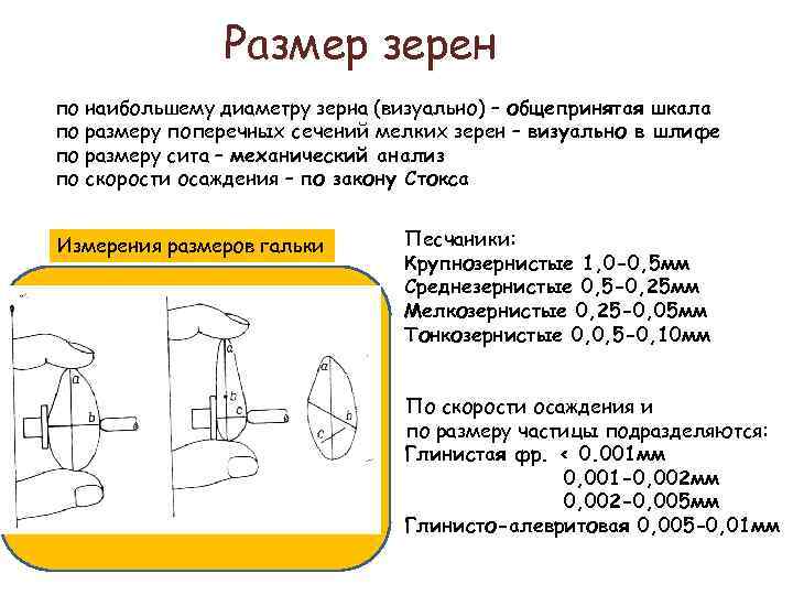Размер зерен по наибольшему диаметру зерна (визуально) – общепринятая шкала по размеру поперечных сечений