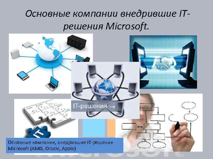  Основные компании внедрившие ITрешения Microsoft. Основные компании, внедрившие IT-решения Microsoft (AMD, Oracle, Apple)