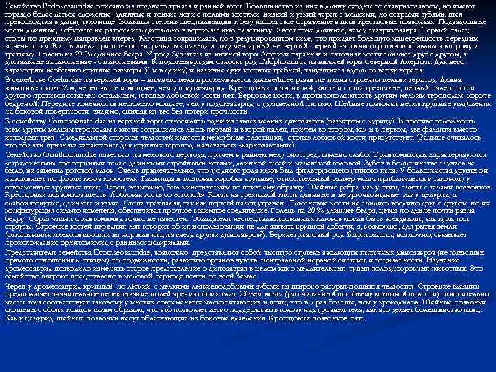 Семейство Podokesauridae описано из позднего триаса и ранней юры. Большинство из них в длину