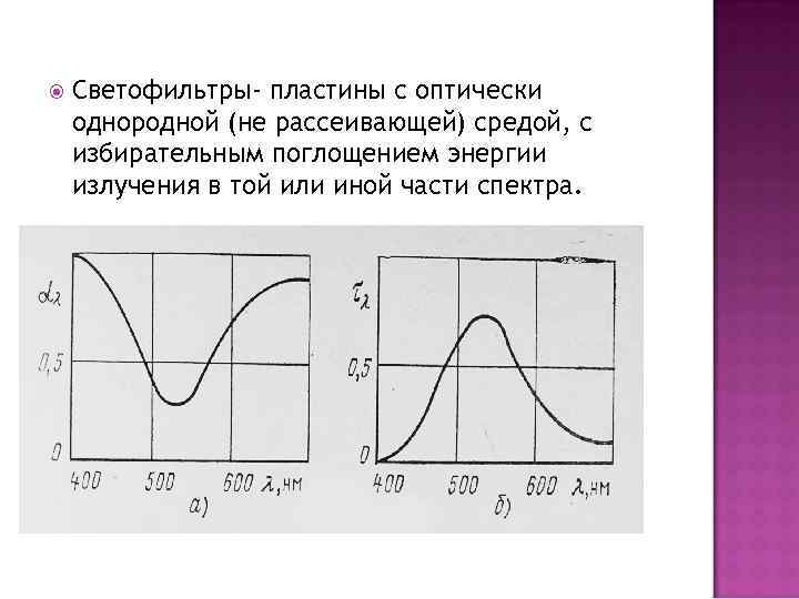  Светофильтры- пластины с оптически однородной (не рассеивающей) средой, с избирательным поглощением энергии излучения