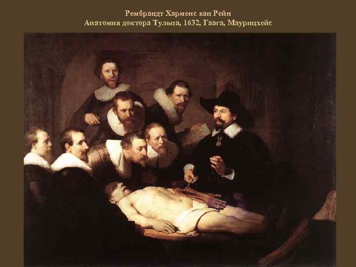 Рембрандт Харменс ван Рейн Анатомия доктора Тульпа, 1632, Гаага, Маурицхейс 
