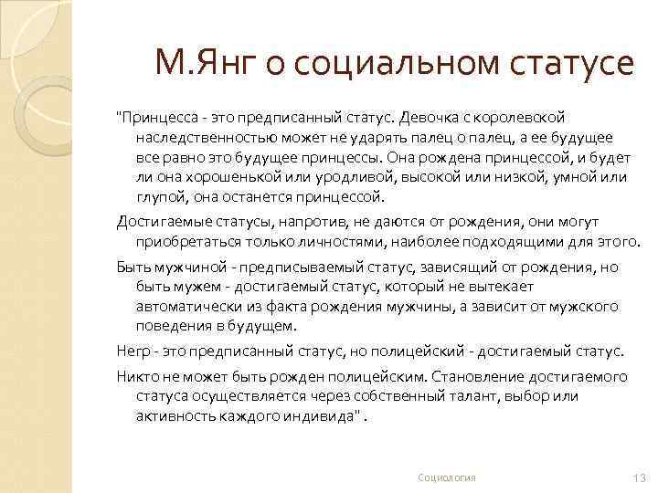 М. Янг о социальном статусе 