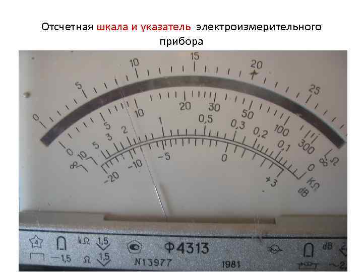 Отсчетная шкала и указатель электроизмерительного прибора 14 