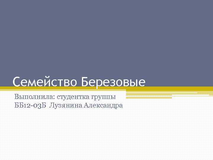 Семейство Березовые Выполнила: студентка группы ББ 12 -03 Б Лузянина Александра 