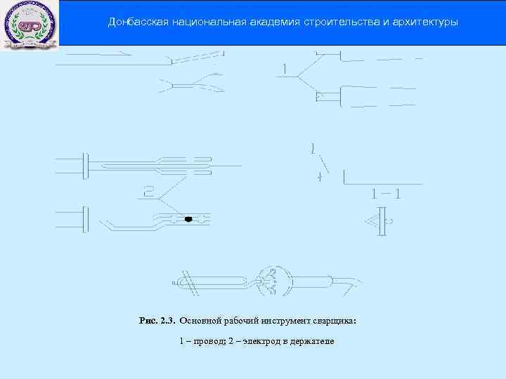 Донбасская национальная академия строительства и архитектуры Рис. 2. 3. Основной рабочий инструмент сварщика: 1