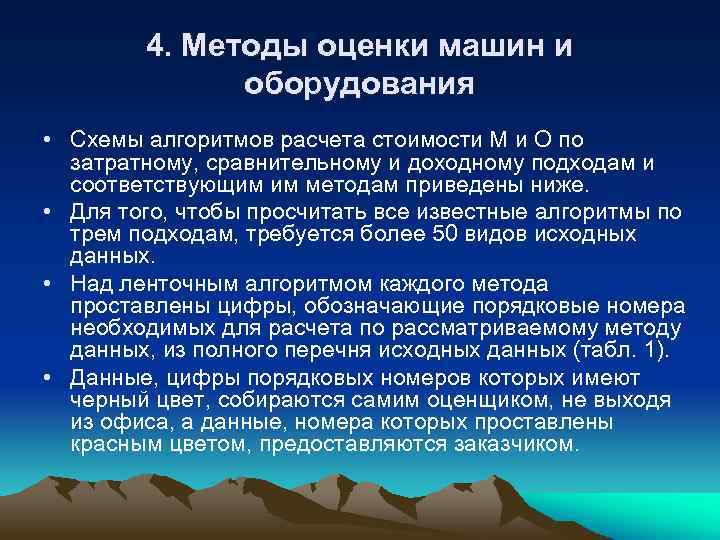 4. Методы оценки машин и оборудования • Схемы алгоритмов расчета стоимости М и О