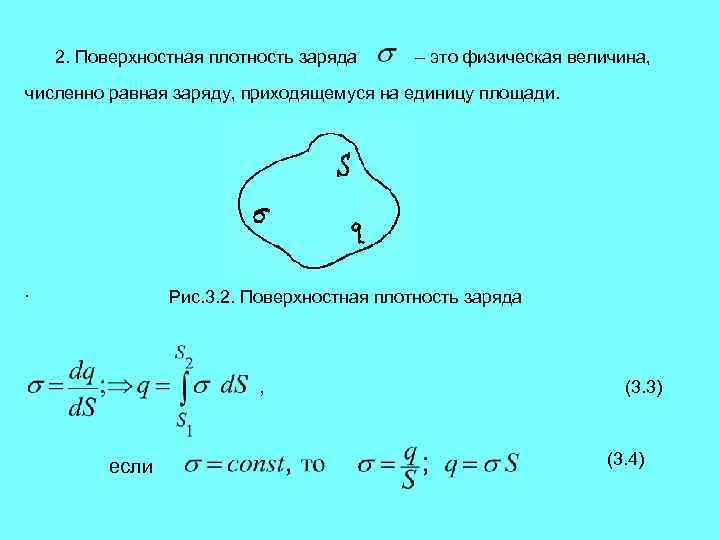 2. Поверхностная плотность заряда – это физическая величина, численно равная заряду, приходящемуся на единицу