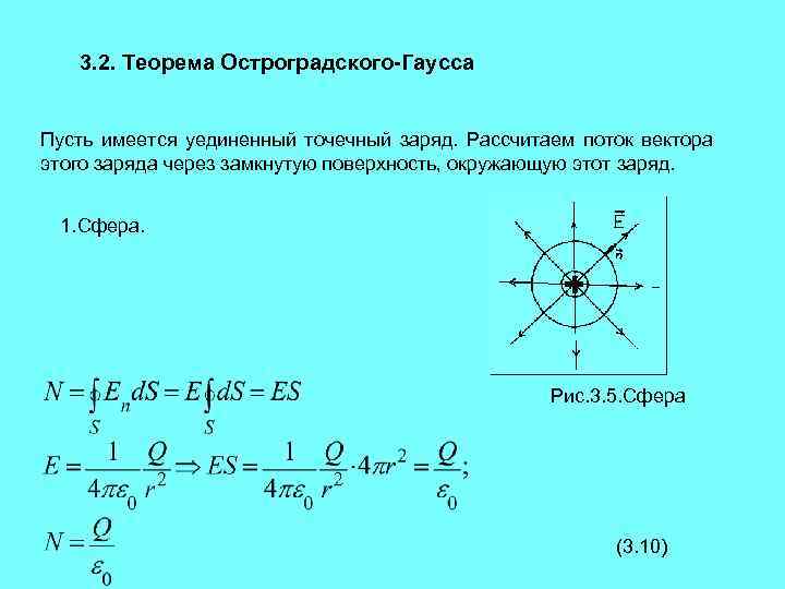 3. 2. Теорема Остроградского-Гаусса Пусть имеется уединенный точечный заряд. Рассчитаем поток вектора этого заряда