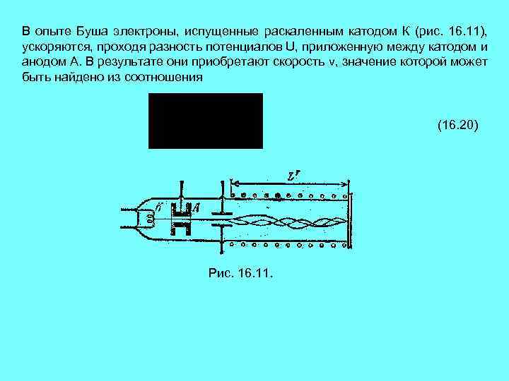 В опыте Буша электроны, испущенные раскаленным катодом К (рис. 16. 11), ускоряются, проходя разность