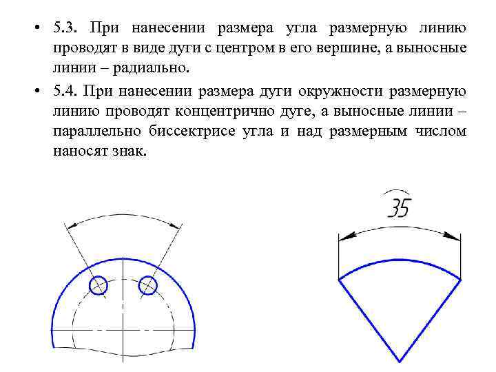 Размеры окружности на чертеже