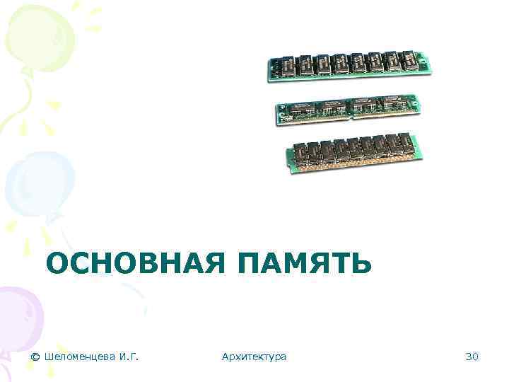 ОСНОВНАЯ ПАМЯТЬ © Шеломенцева И. Г. Архитектура 30 
