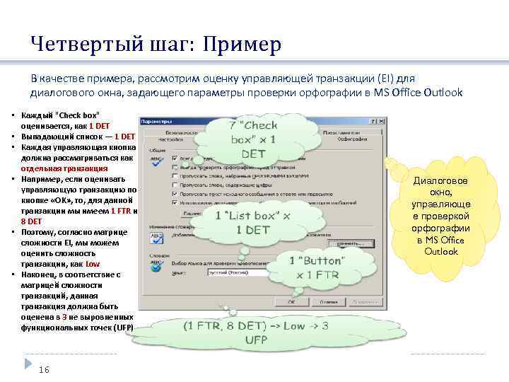 Четвертый шаг: Пример В качестве примера, рассмотрим оценку управляющей транзакции (EI) для диалогового окна,