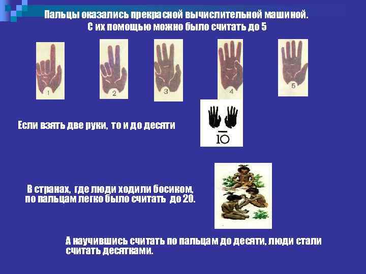 Пальцы оказались прекрасной вычислительной машиной. С их помощью можно было считать до 5 Если