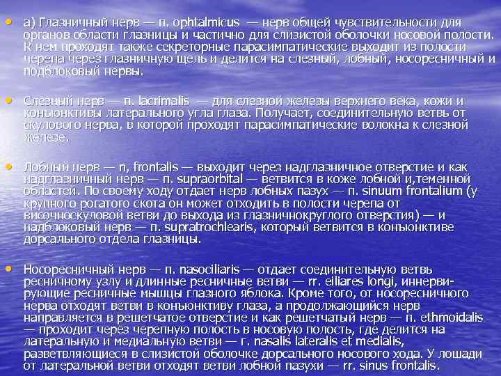  • а) Глазничный нерв — п. ophtalmicus — нерв общей чувствительности для органов