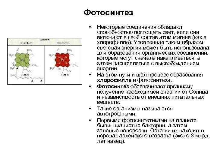 Фотосинтез • • • Некоторые соединения обладают способностью поглощать свет, если они включают в