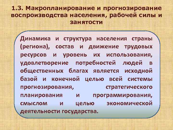 1. 3. Макропланирование и прогнозирование воспроизводства населения, рабочей силы и занятости Динамика и структура