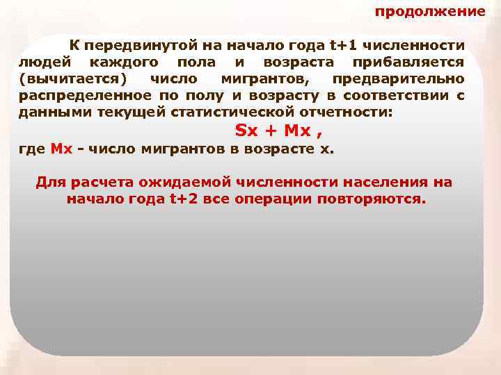 продолжение К передвинутой на начало года t+1 численности людей каждого пола и возраста прибавляется